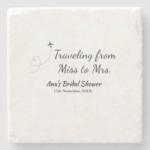 Travel bridal shower add name date miss to Mrs sim Stone Coaster