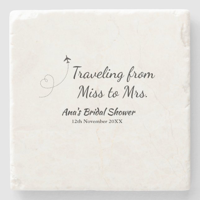 Travel bridal shower add name date miss to Mrs sim Stone Coaster (Front)