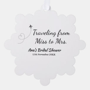 Travel bridal shower add name date miss to Mrs sim Tree Decoration Card