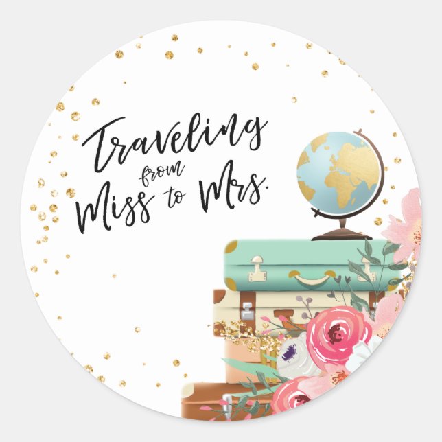 Travel Bridal shower Adventure Miss to Mrs Favour Classic Round Sticker (Front)