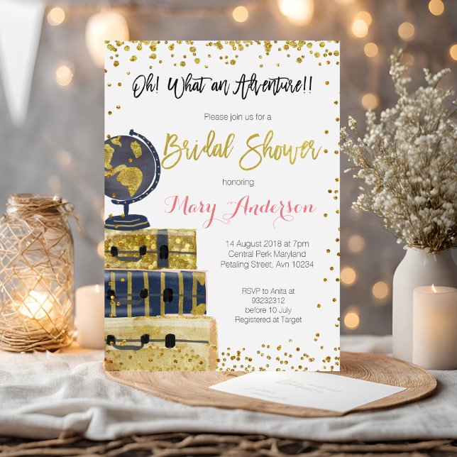 Travel Bridal Shower Invitation Gold Glitter (Creator Uploaded)
