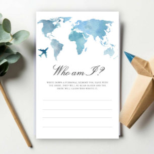 Travel bridal shower - Who am I bridal shower game Stationery