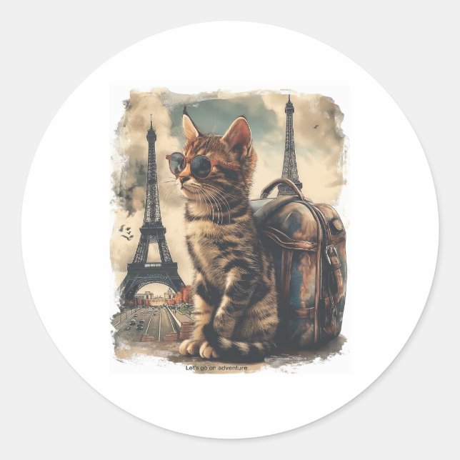 Travel Buddy Cat Classic Round Sticker (Front)