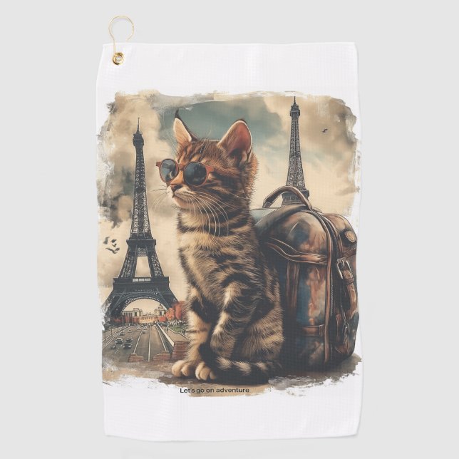 Travel Buddy Cat Golf Towel (Front)