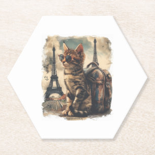 Travel Buddy Cat Paper Coaster