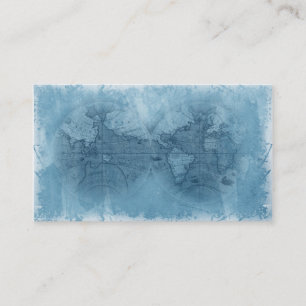 Travel Business Card Antique World Map Globe blue