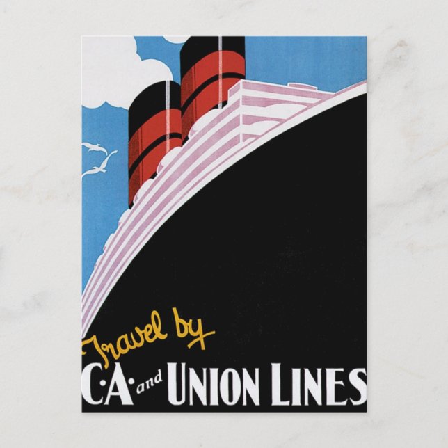 Travel by CA and Union Lines Postcard (Front)