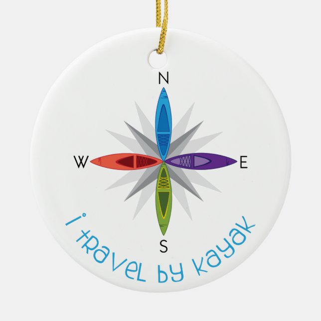 Travel By Kayak Ceramic Tree Decoration (Front)