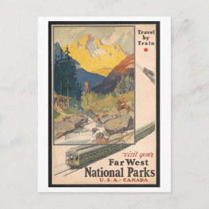 Travel by Train, National Parks, Vintage Style Postcard