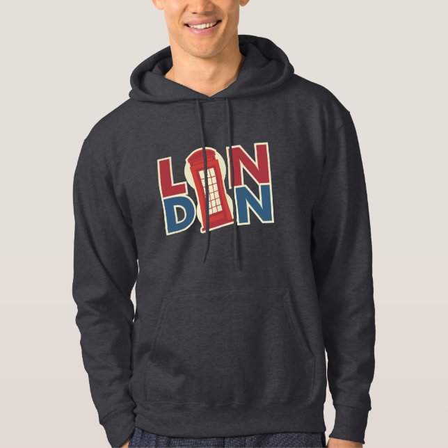 Travel Cities London Blue Red Phone Box Hoodie (Front)