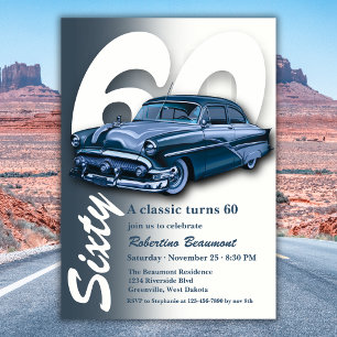Travel Classic Blue Car Turns 60th Birthday Invitation