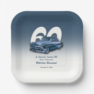Travel Classic Blue Car Turns 60th Birthday Paper Plate