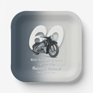 Travel Classic Motorbike Ride Fast 60th Birthday Paper Plate