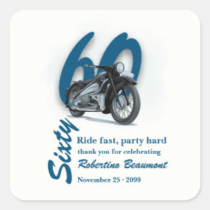 Travel Classic Motorbike Ride Fast 60th Birthday Square Sticker