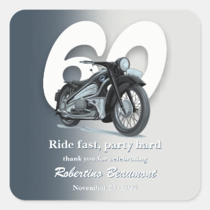 Travel Classic Motorbike Ride Fast 60th Birthday Square Sticker