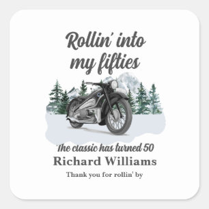 Travel Classic Motorbike Rolling 50th Birthday Square Sticker