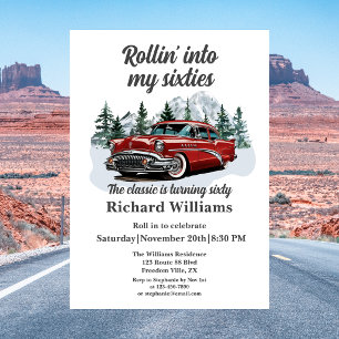 Travel Classic Retro Car Rolling 60th Birthday Invitation