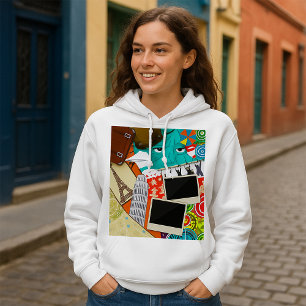 Travel Collage with Iconic Landmarks Vacation  Hoodie