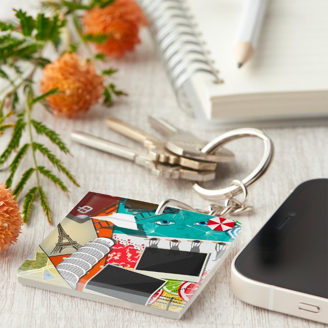 Travel Collage with Iconic Landmarks Vacation  Key Ring (Creator Uploaded)