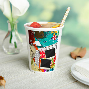 Travel Collage with Iconic Landmarks Vacation  Paper Cups