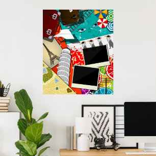 Travel Collage with Iconic Landmarks Vacation  Poster
