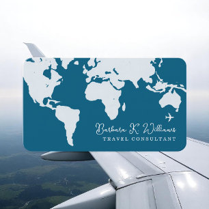 Travel Consultant worldmap blue Business Card