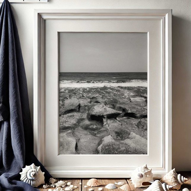 Travel Coral Cove Florida Beach Photography  Poster (Beach pictures photography posters travel black and white Florida ocean by Victoria Grigaliunas)