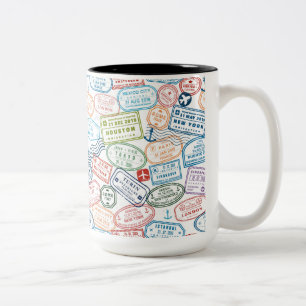 Travel design - passport stamps Two-Tone coffee mug
