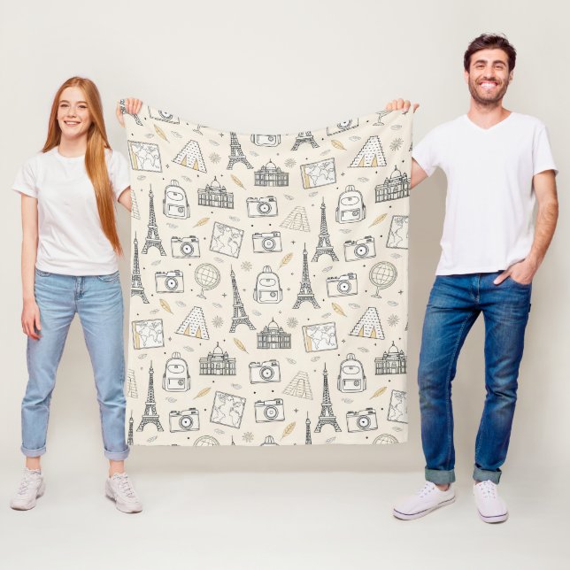 Travel Doodle Seamless Pattern Fleece Blanket (In Situ)
