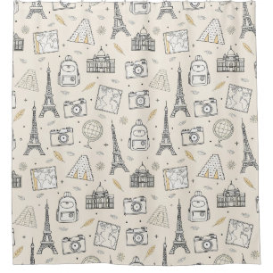 Travel Doodle Seamless Pattern Shower Curtain