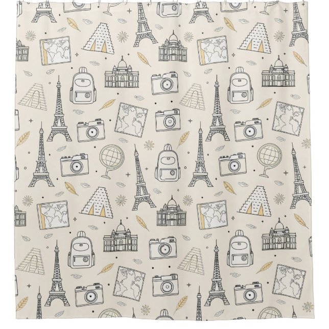 Travel Doodle Seamless Pattern Shower Curtain (Front)