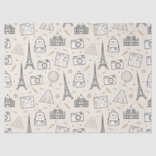 Travel Doodle Seamless Pattern Tissue Paper (Front)