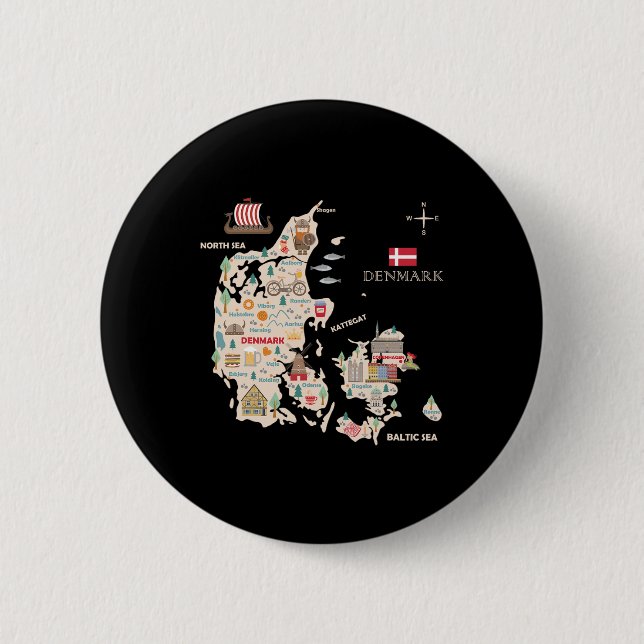 Travel Europe Denmark Map Copenhagen Danish Family 6 Cm Round Badge (Front)