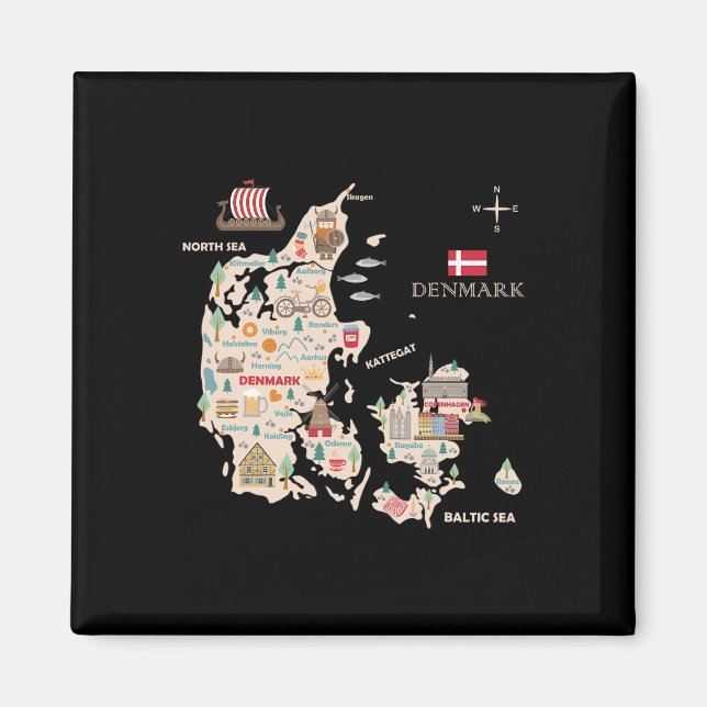 Travel Europe Denmark Map Copenhagen Danish Family Magnet (Front)