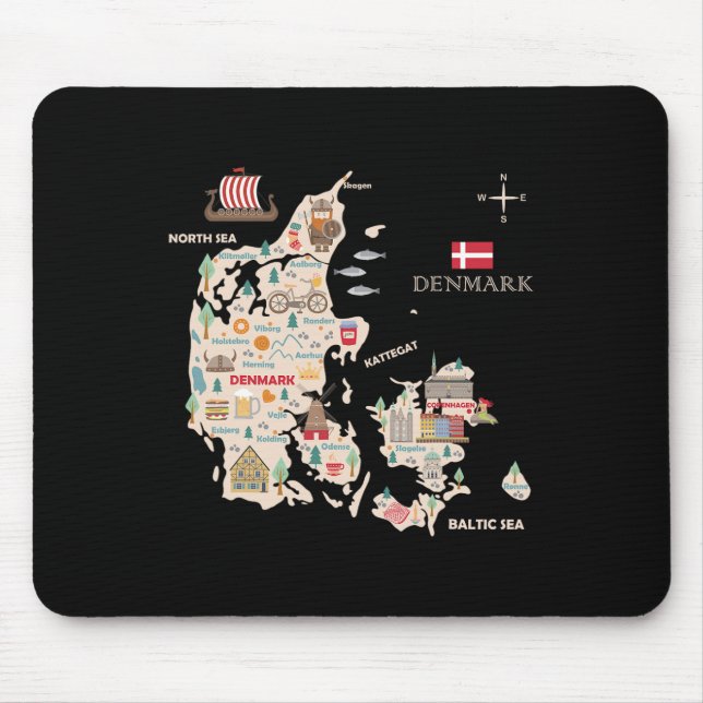 Travel Europe Denmark Map Copenhagen Danish Family Mouse Pad (Front)