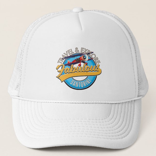 Travel & Explore Fabulous Santorini Trucker Hat (Front)