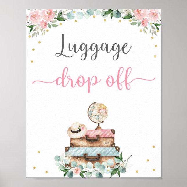 Travel Floral Bridal Shower Luggage Drop Off Sign (Front)
