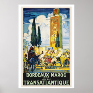 Travel from Bordeaux to Morocco Vintage Travel Poster