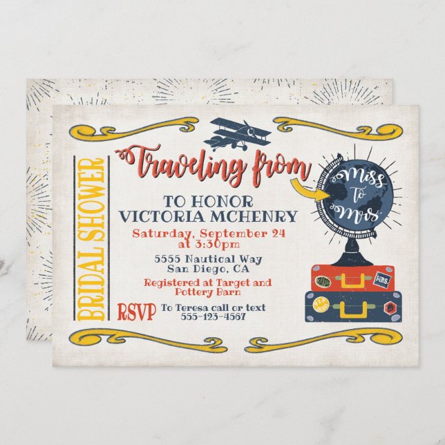 Travel From Miss to Mrs. Bridal Shower invitation (Front/Back)
