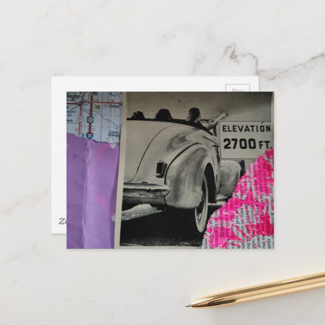 Travel Fun Mixed Media Collage Postcard (Front/Back In Situ)