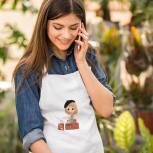 Travel Girl with Suitcases Vacation Adventure Long Apron