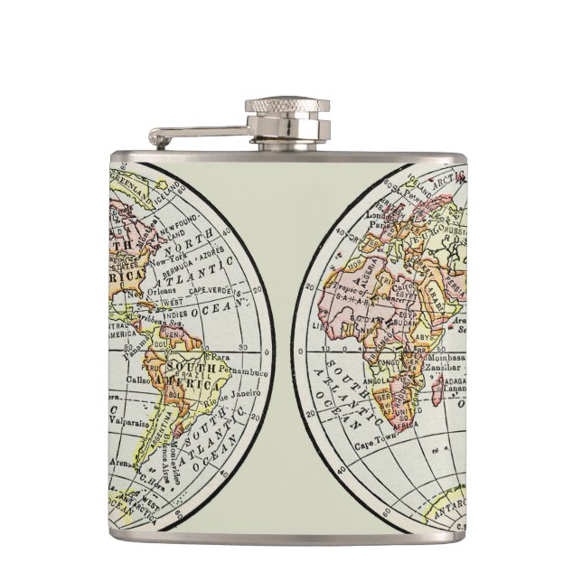 Travel Globe Map Earth 1916 World Atlas  Hip Flask (Front)