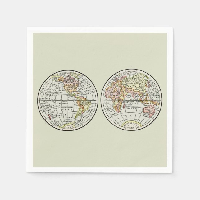 Travel Globe Map Earth 1916 World Atlas  Napkin (Front)