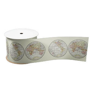 Travel Globe Map Earth 1916 World Atlas Satin Ribbon