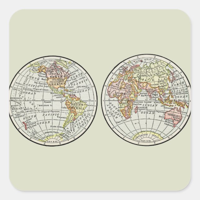 Travel Globe Map Earth 1916 World Atlas  Square Sticker (Front)