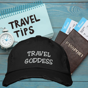Travel Goddess Typography, Wanderlust, Simple Embroidered Hat