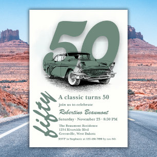 Travel Green Classic Car  Turns 50th Birthday Invitation