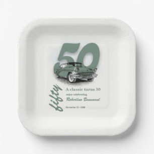 Travel Green Classic Car Turns 50th Birthday Paper Plate