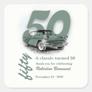 Travel Green Classic Car Turns 50th Birthday Square Sticker