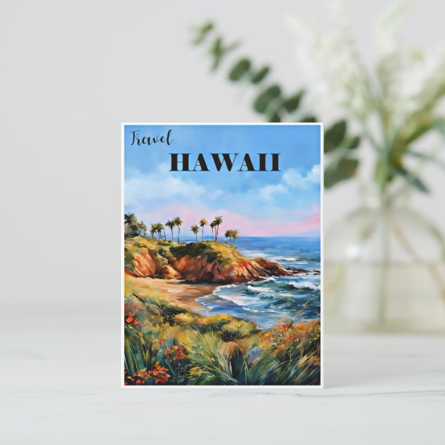 Travel Hawaii, tropical palm trees, Postcard (Standing Front)